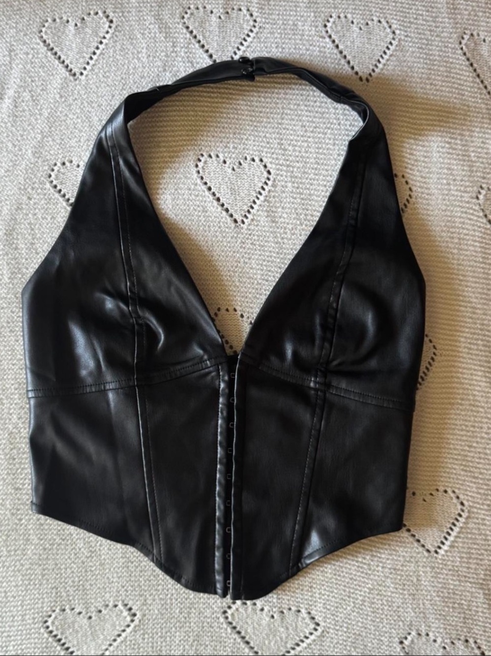 Forever 21 Black Faux Leather Halter Corset Crop Top